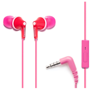 Panasonic ErgoFit Wired Earbuds With Microphone, 3.5mm Jack Wired Headphones with Mic and Call Controller, Ergonomic Custom-Fit Earpieces (S-M-L), for Phones and Laptops - RP-TCM125-P