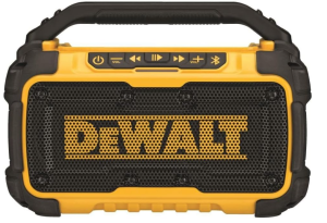 DEWALT 20V MAX Bluetooth Speaker, 100 ft Range, Durable for Jobsites, Phone Holder Included, Lasts 8-10 Hours with Single Charge (DCR010)
