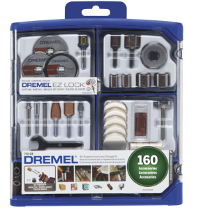 Dremel 160-Piece Rotary Tool Accessory Kit with EZ Lock Technology - 1/8" Shank - Cutting Bits, Polishing Wheel and Compound, Sanding Drums & Disc (710-08)