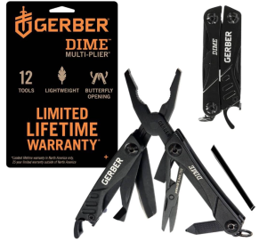 Gerber Gear Dime 12-in-1 Mini EDC Multitool - Needle Nose Pliers, Pocket Knife, Keychain, Bottle Opener - Gifts for Men, EDC Gear and Equipment - Black