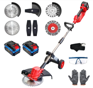 Electric Weed Wacker with Wheel, 3-in-1 Brushless Brush CutterString TrimmerGrass TrimmerLawn Mower, 9 Cordless Weed Eater Battery Powered, 2 4000mAh Battery, 4 Blade and Charger