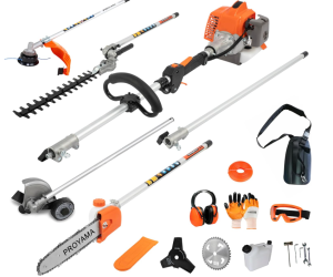 PROYAMA 26cc 6 in 1 Multi Functional Combo Kit, 2 Cycle Gas Powered Hedge Trimmer, Weed Eater Wacker, String Trimmer, Brush Cutter, Edger with 3.3FT Extension Rod