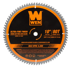 WEN BL1080 10-Inch 80-Tooth Carbide-Tipped Ultra-Fine Finish Professional Woodworking Saw Blade for Miter Saws and Table Saws