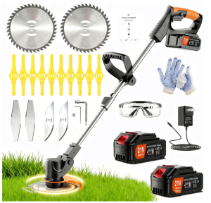 Weed Wacker - Cordless Electric Weed Trimmer with 2x2000mAh Battery.3 in 1 Stringless Lightweight Weed CutterGrass CutterLawn Edger.There are 4 Different Blades,Suitable for Gardens, patios.
