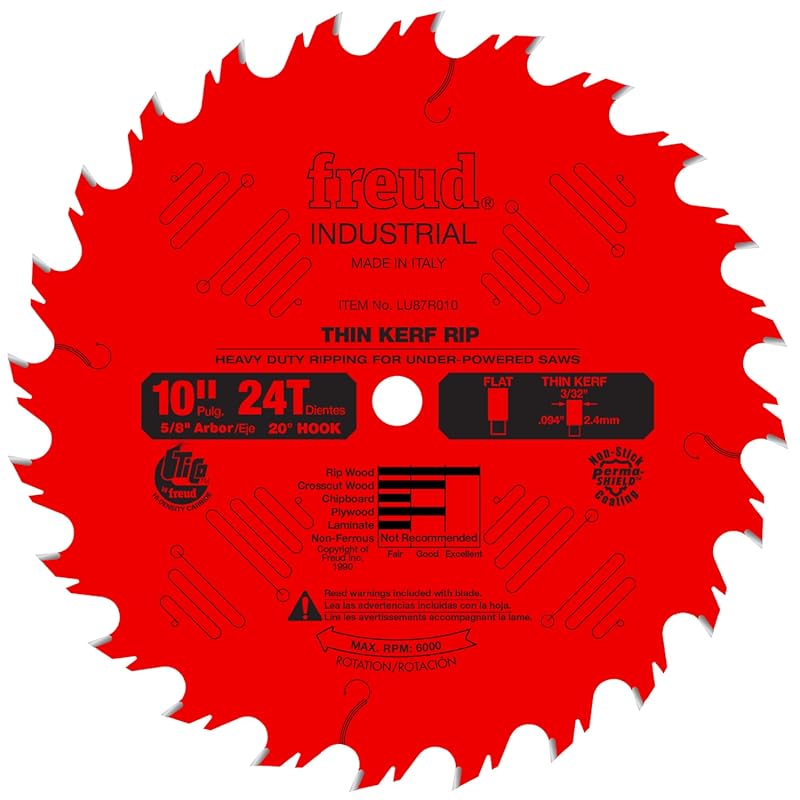 Freud LU87R010 10-Inch Thin Kerf Rip Blade for Table Saws - Precision