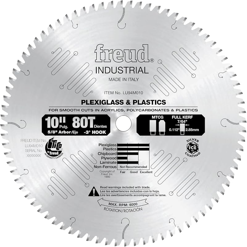 Freud LU94M010 10-Inch Plastic Cutting Blade for Table Miter Saws Clea