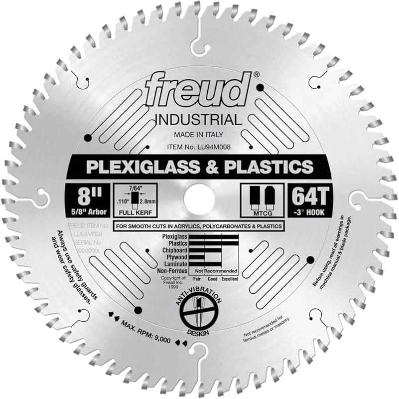 Freud LU94M008 8-Inch 64-Tooth Plastic Cutting Circular Saw Blade for 