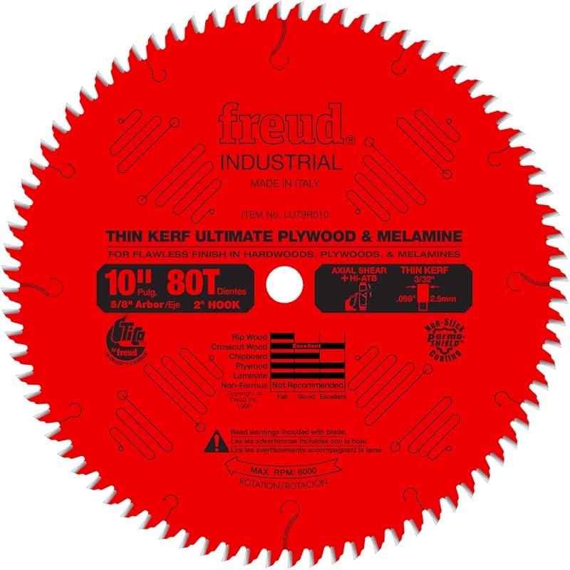 Freud LU79R010 10-Inch 80-Tooth Thin Kerf Ultimate Plywood Melamine Bl