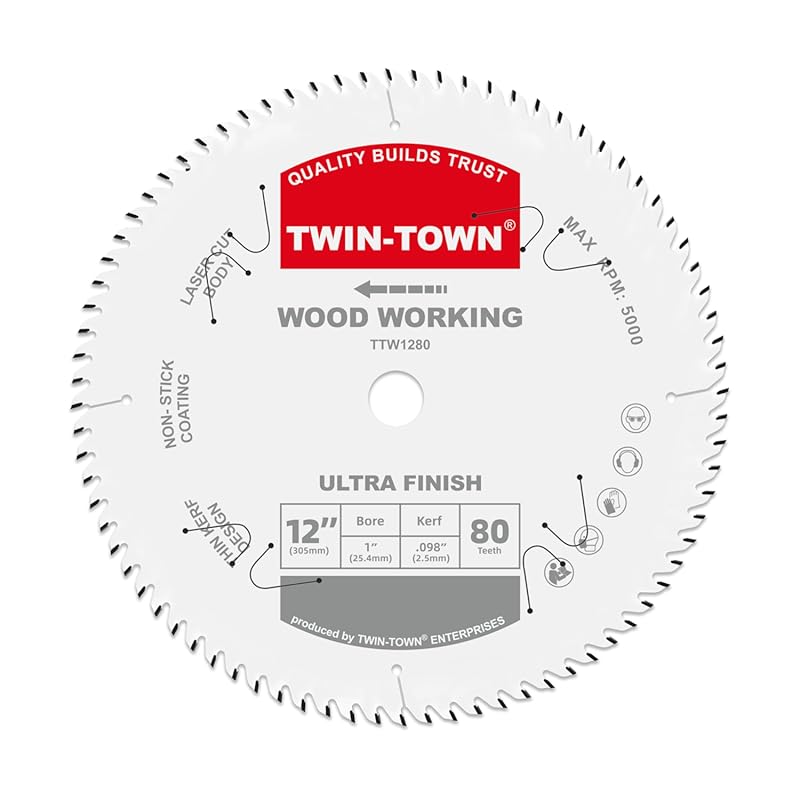 TWIN-TOWN 8-1/4-Inch 60-Tooth ATB Fine Finish Thin Kerf Saw Blade 5/8-