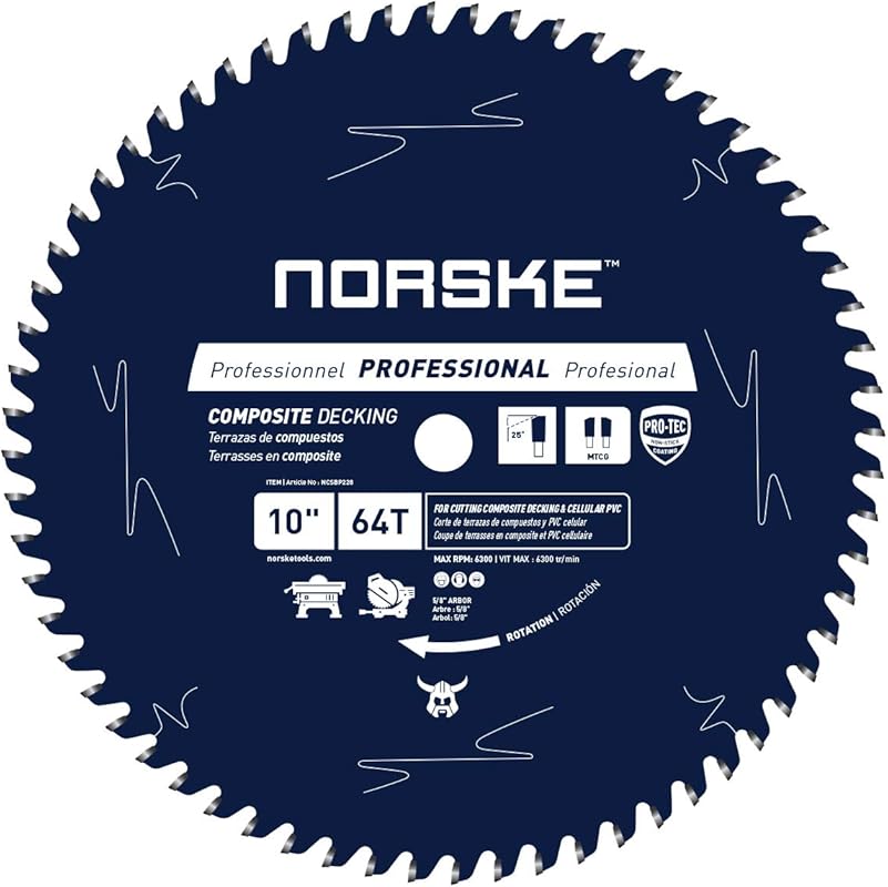 Norske Tools 10-Inch 64-Tooth Composite Decking Trex Bamboo Saw Blade 