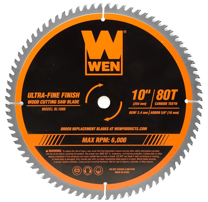 WEN BL1080 10-Inch 80-Tooth Carbide-Tipped Ultra-Fine Finish Saw Blade
