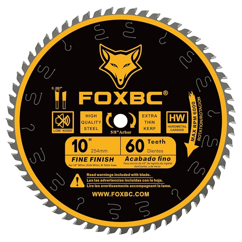 FOXBC 10-Inch 60-Tooth ATB Thin Kerf Fine Finish Crosscut Table Saw Bl