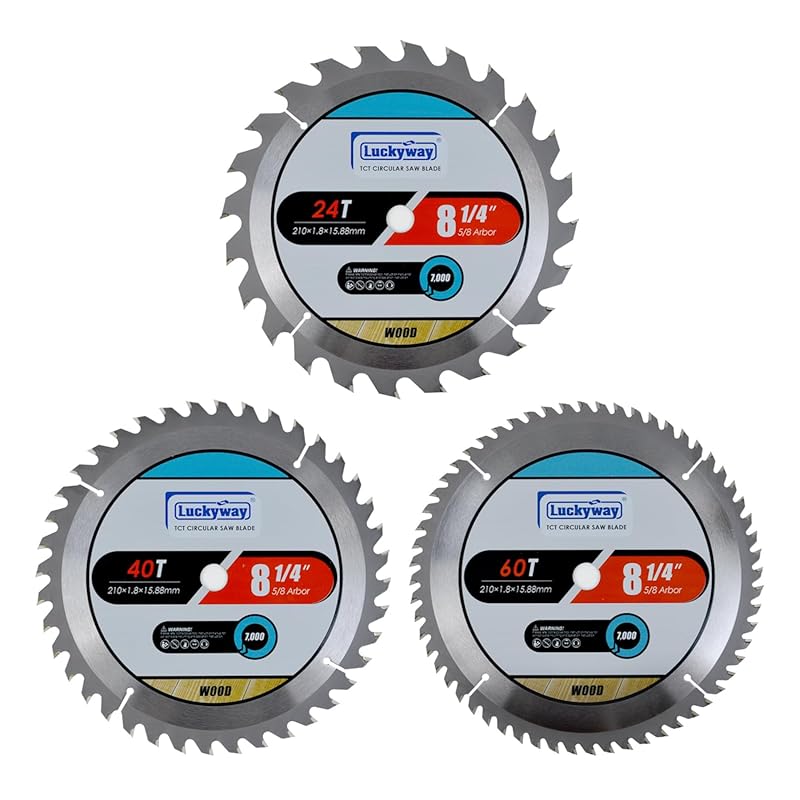 Luckyway 8-1/4 Inch TCT Table Saw Blades 3-Pack: 24T Framing, 40T Ripp