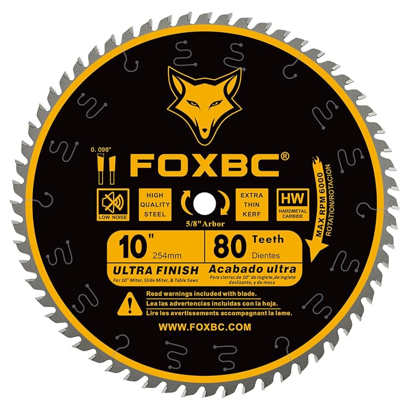 FOXBC 10-Inch 80-Tooth Ultra-Finish Table Saw Blade for Smooth Wood Cu