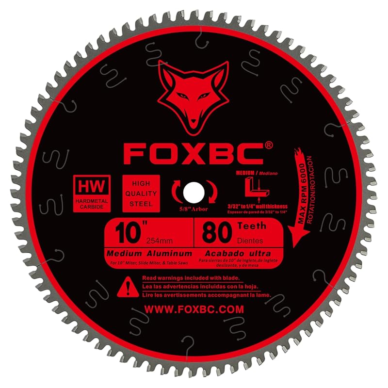 FOXBC 10-Inch 80-Tooth TCG Saw Blade for Aluminum Non-Ferrous Metals P