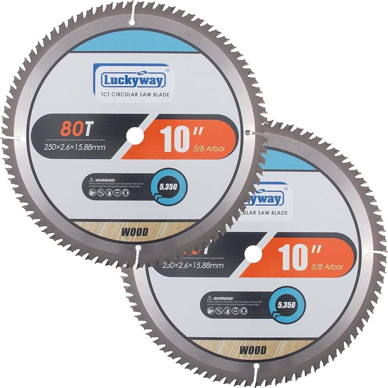 Luckyway 10-Inch 80-Tooth Fine Finish TCT Table Miter Saw Blade 2-Pack