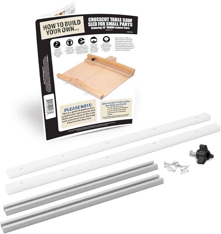 Fulton DIY 19-Inch Table Saw Crosscut Sled Kit Predrilled UHMW Bars Al