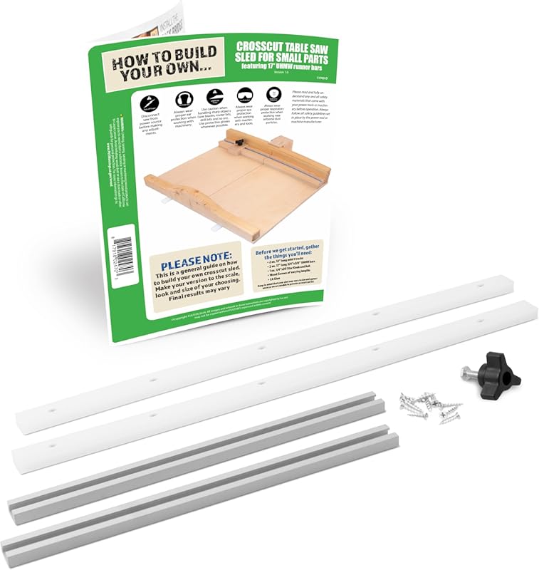 Fulton DIY 17-Inch Table Saw Crosscut Sled Kit Predrilled UHMW Bars Al