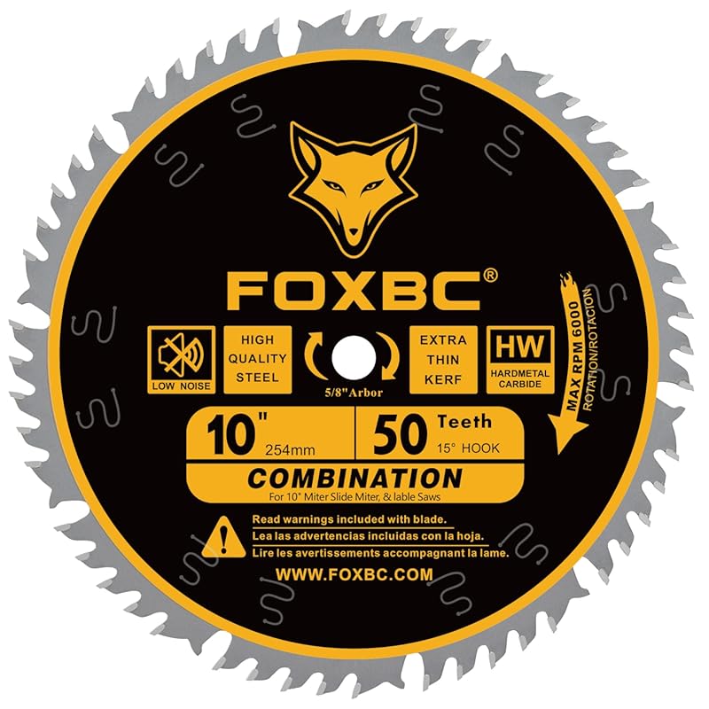 FOXBC 10-Inch 50-Tooth Combination Saw Blade for Wood Cutting, Durable