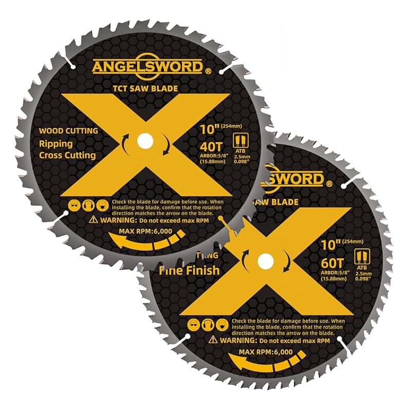 ANGELSWORD 10-Inch 40T Ripping Crosscut 60T Finish Table Miter Saw Bla