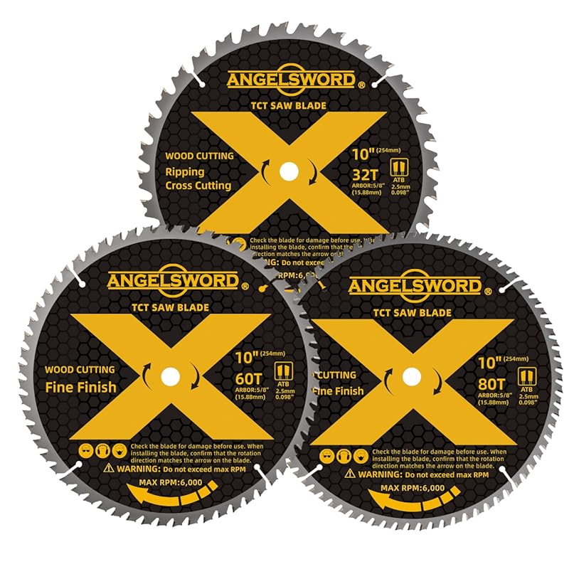 ANGELSWORD 10-Inch 3-Pack Saw Blades with 32T Framing, 60T Fine, 80T U