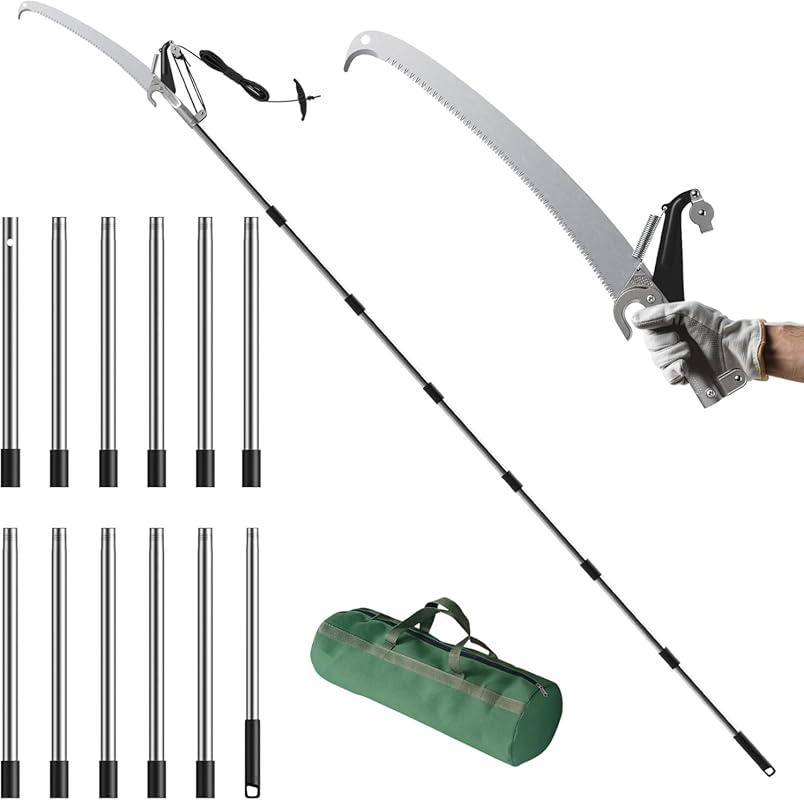 FLORA GUARD 16.5FT Pole Saw for Tree Trimming with SK5 Steel Blade and