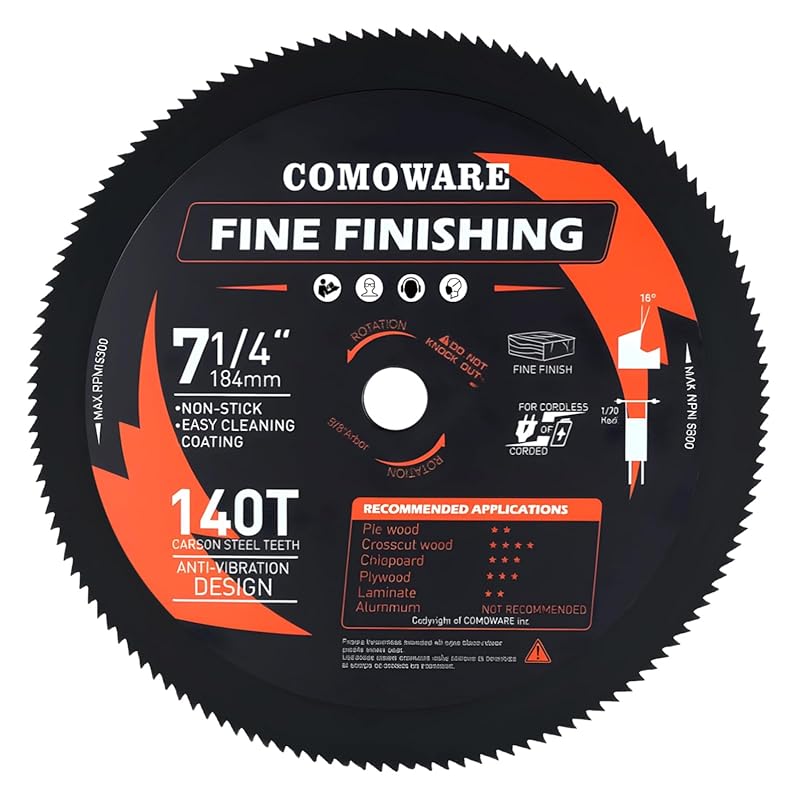 COMOWARE 7-1/4 Inch 140T ATB Circular Saw Blade with Anti-Vibration Te