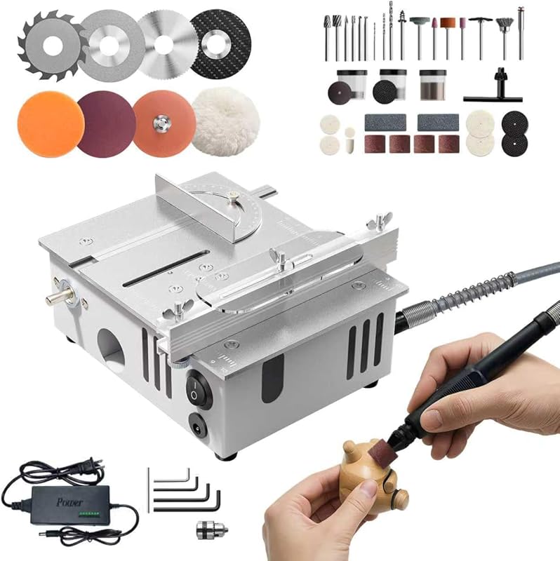 MIMYTH Dual Motor Mini Table Saw for Crafts: Adjustable Angle, Speed, 