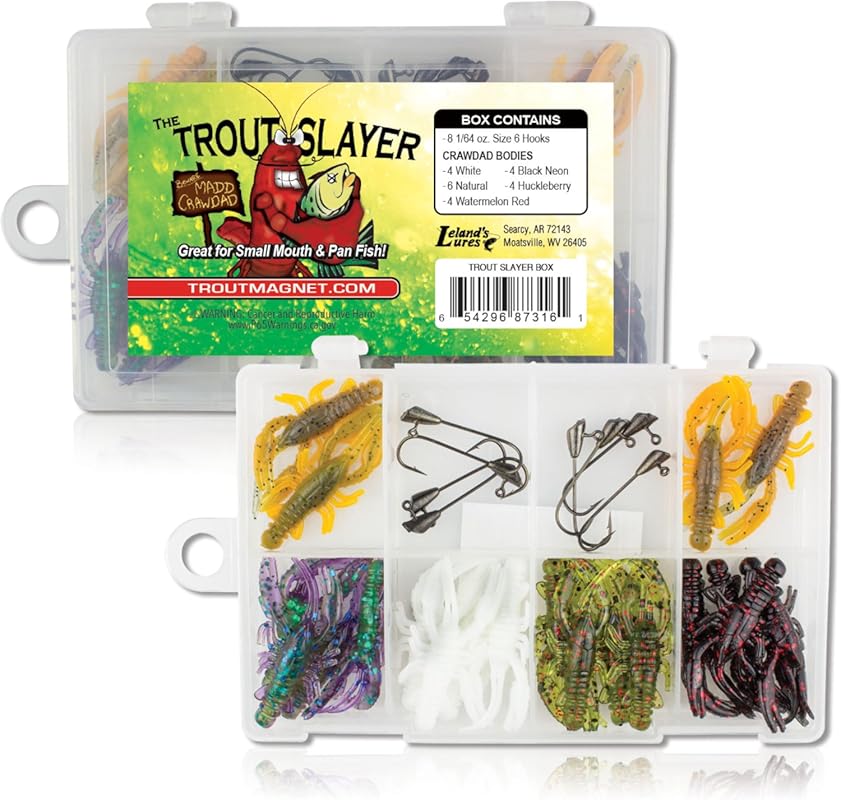 Trout Magnet Slayer 28pc Fishing Kit with 20 Crawdad Bodies & 8 Size 6