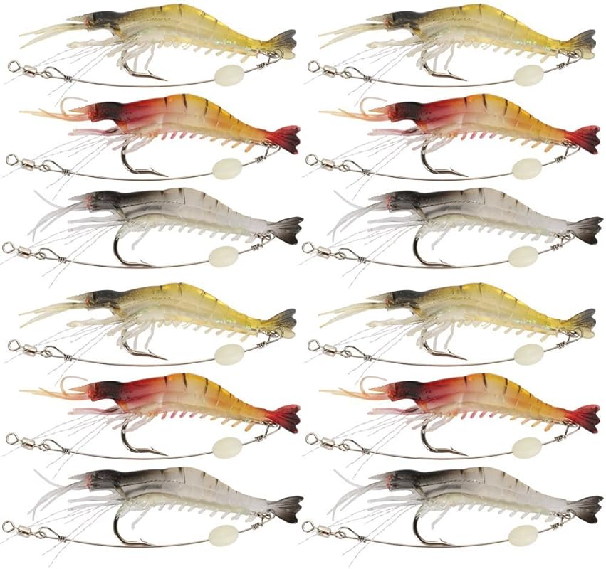 Goture 10PCS Luminous Soft Shrimp Fishing Bait Set with Sharp Hooks fo