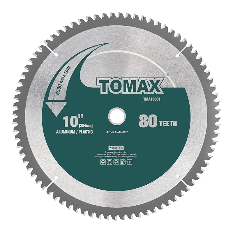 TOMAX 10-Inch 80-Tooth TCG Aluminum Metal Saw Blade with 5/8-Inch Arbo