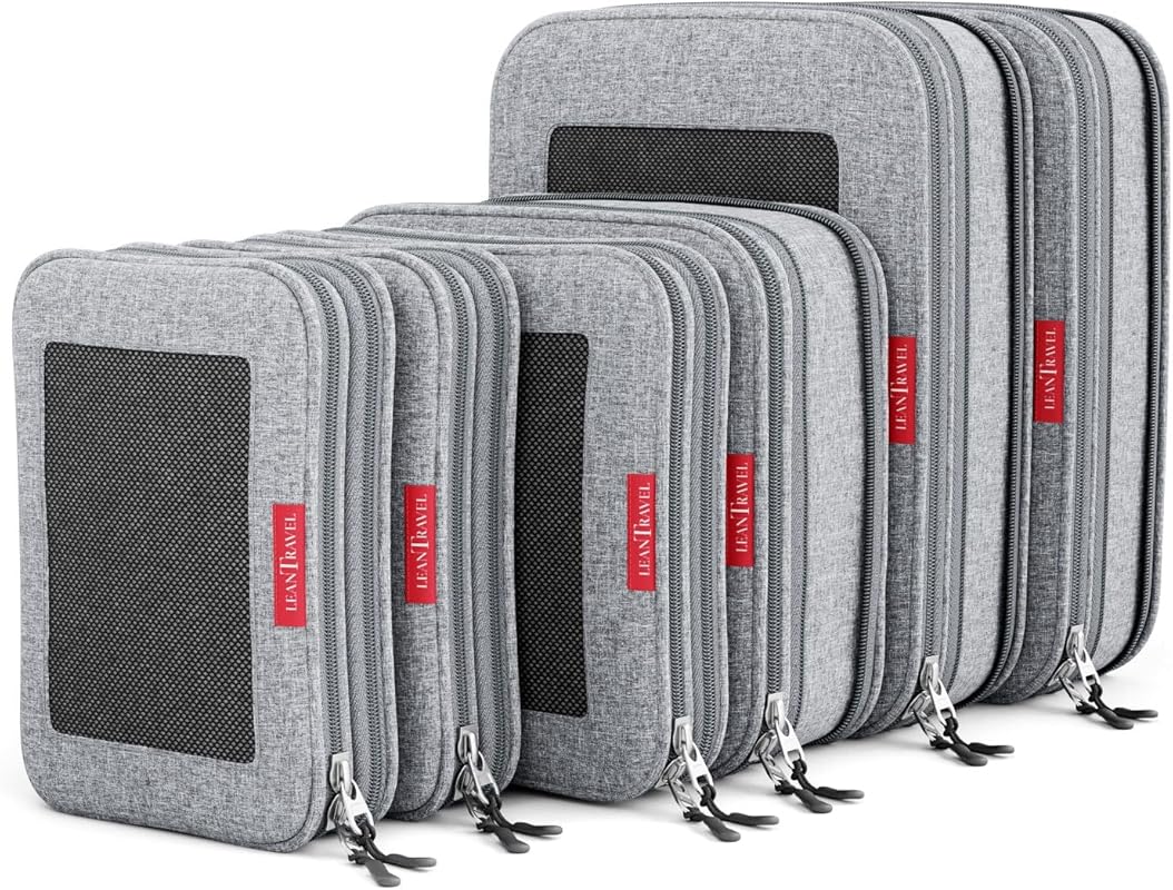 LeanTravel Premium 6-Pack Compression Packing Cubes with Double Zipper