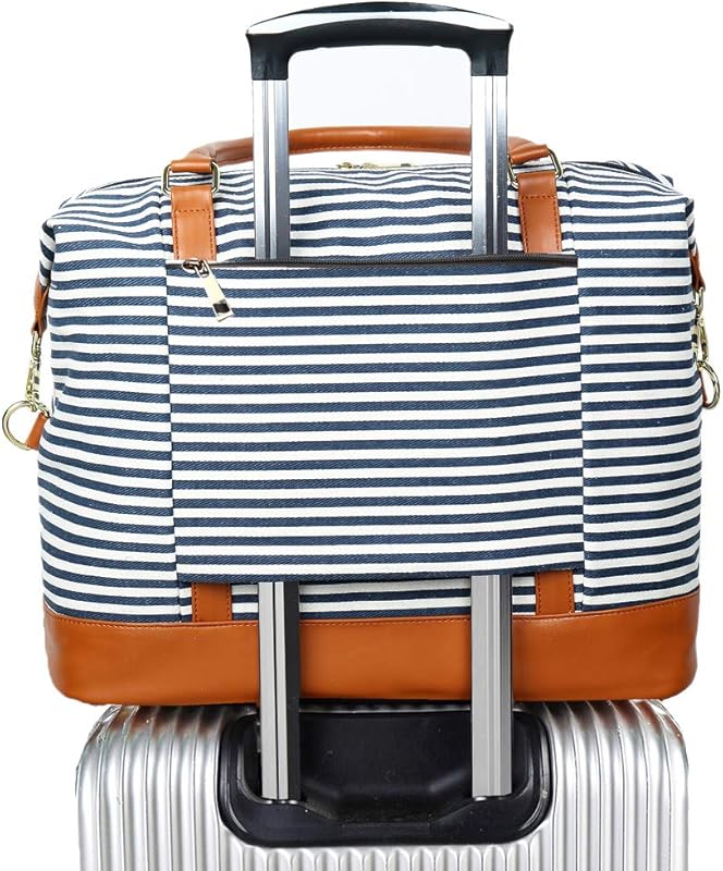 Bluboon Canvas Travel Tote with Zipper, Trolley Sleeve & Weekender Des