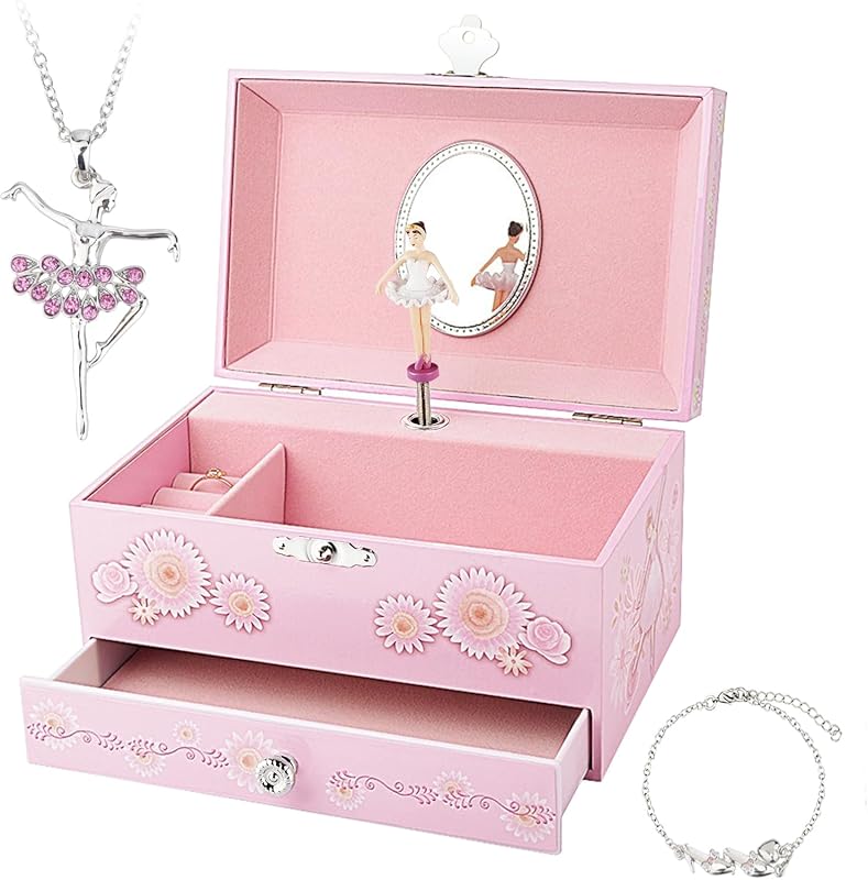 RR ROUND RICH DESIGN Kids Musical Jewelry Box with Drawer, Swan Lake B