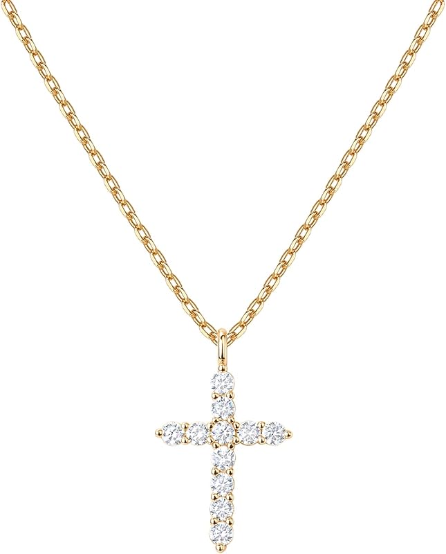 PAVOI 14K Gold Plated Cubic Zirconia Cross Necklace for Women, Faith P