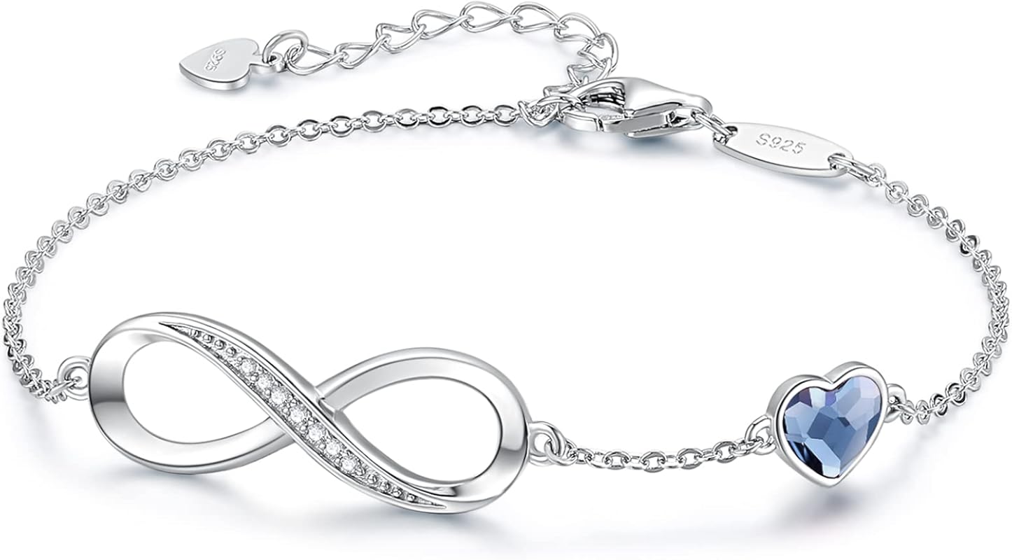 CDE Infinity Heart Birthstone Charm Link Bracelet for Women - 925 Sterling
