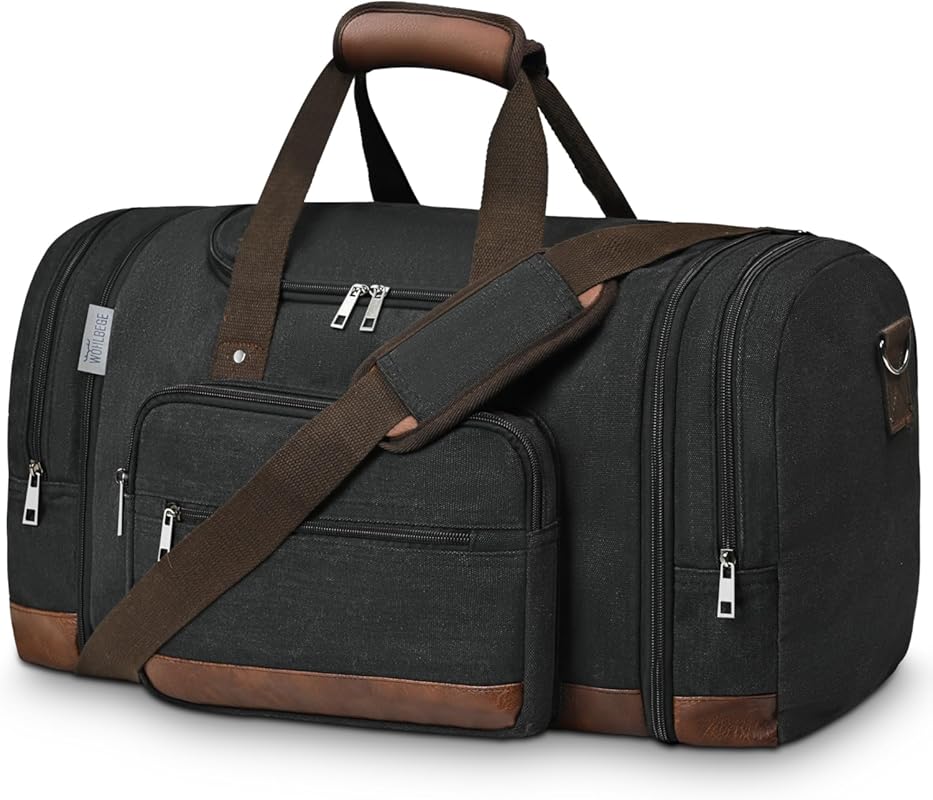 Wohlbege 50L Expandable Canvas Weekender Duffel Bag for Travel, Gym &