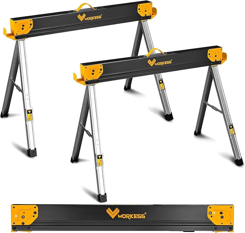 WORKESS Folding Sawhorse 2-Pack, 2600 lbs Load Capacity, 2x4 Support,