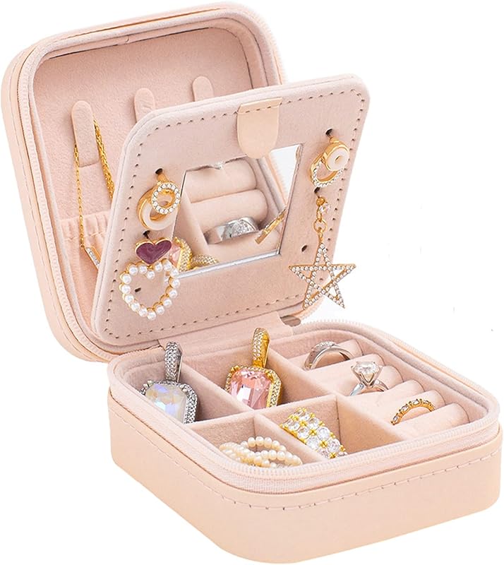 KElofoN Travel Jewelry Box with Mirror, Compact Organizer for Earrings