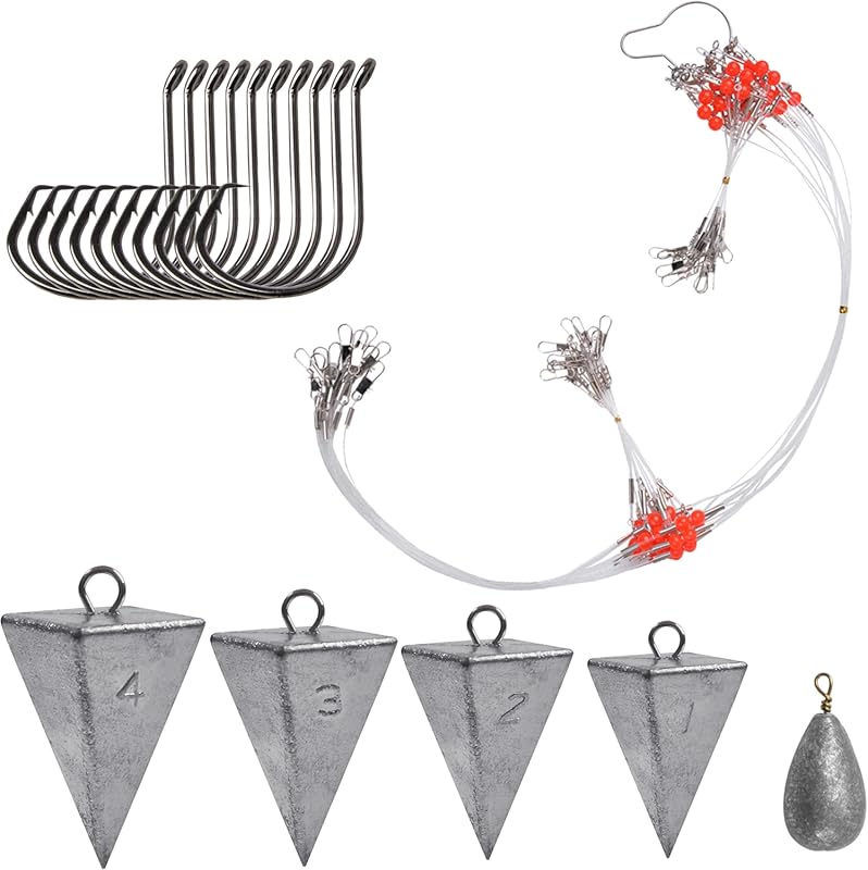 Saltwater Surf Fishing Tackle Kit with Pyramid Sinkers & Circle Hooks for Striped Bass