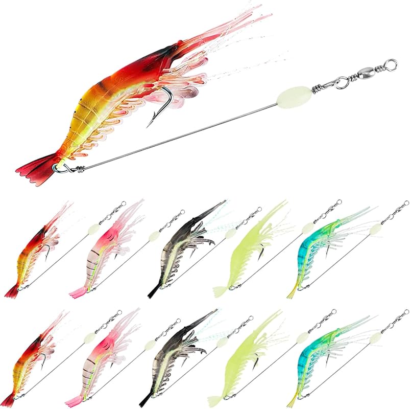 10PCS Premium Soft Shrimp Fishing Lures Set with Luminous Sharp Hooks 
