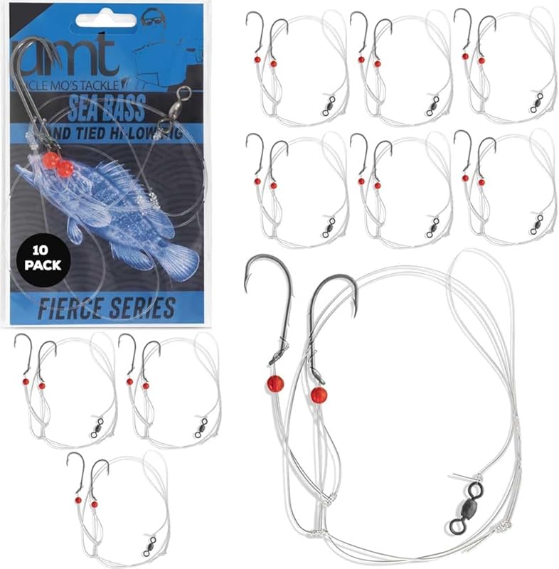 Uncle Mo’s Tackle Sea Bass Hi/Lo Saltwater Fishing Rig Pack - Mustad 3/0 Bait Hook, 60lb Line