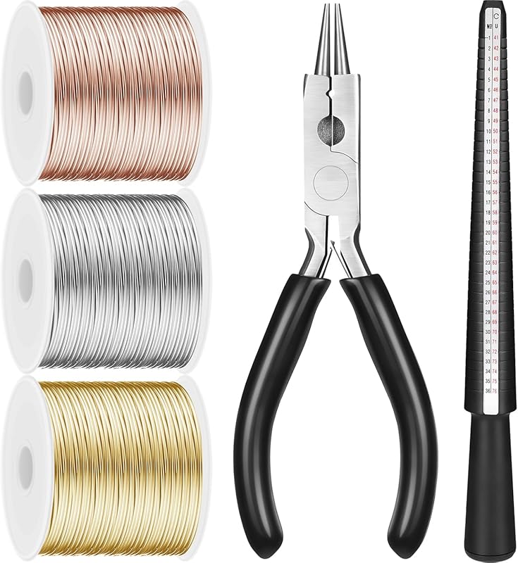 3-Roll Aluminum Jewelry Wire Kit (Gold/Silver/Rose Gold) with Pliers &
