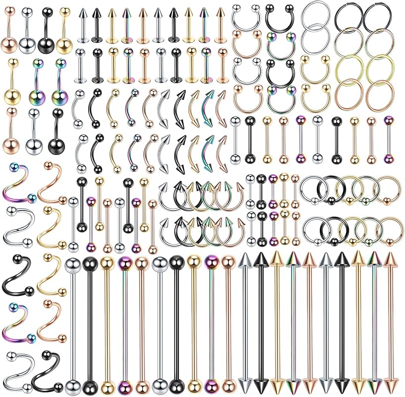 Oveta 150-151PCS Stainless Steel Body Piercing Jewelry Lot for Nose, L