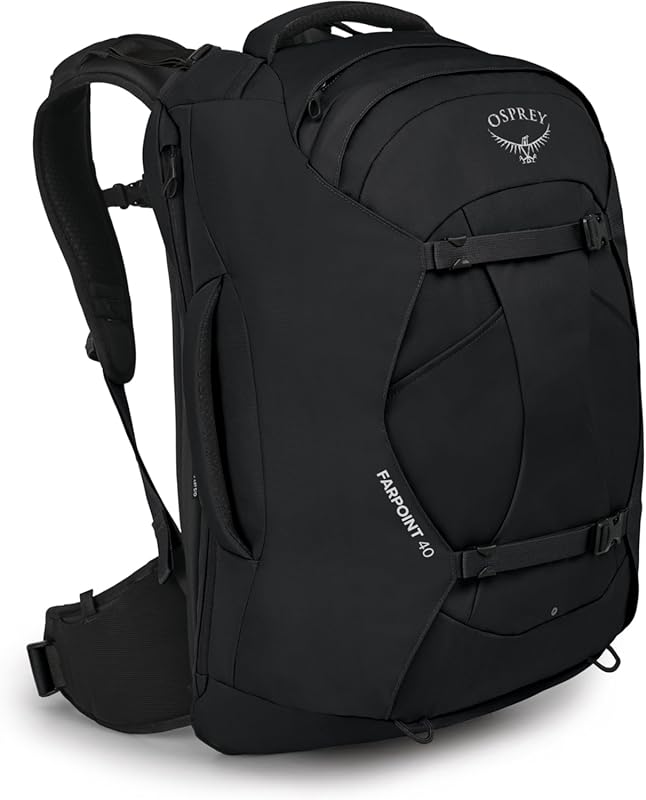 Osprey Farpoint 40L Men's Travel Backpack, Durable Black Pack with Com