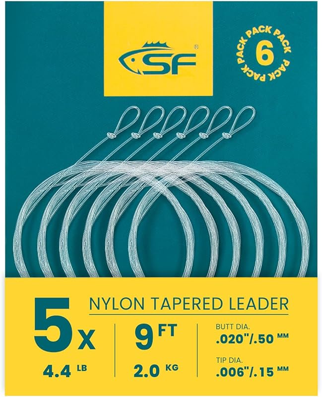 SF Pre-Tied Tapered Fly Fishing Leader, Nylon Clear, 7.5FT–15FT, 0X–7X