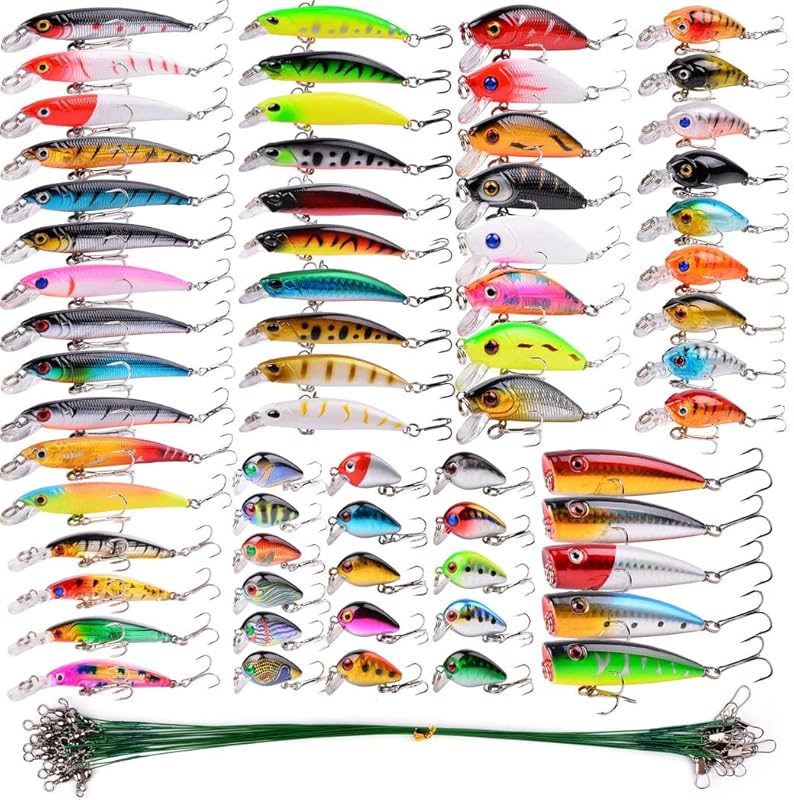 Aorace Mixed Fishing Lures Kit with Minnows, Poppers & Crank Baits for