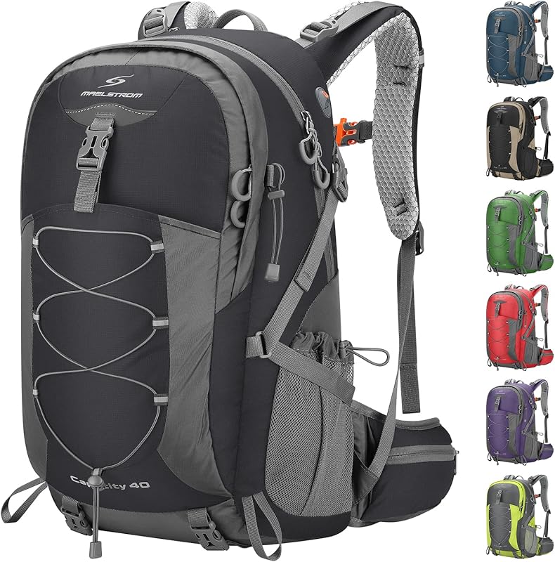 Maelstrom 40L Black Waterproof Hiking Backpack, Durable Travel Pack wi