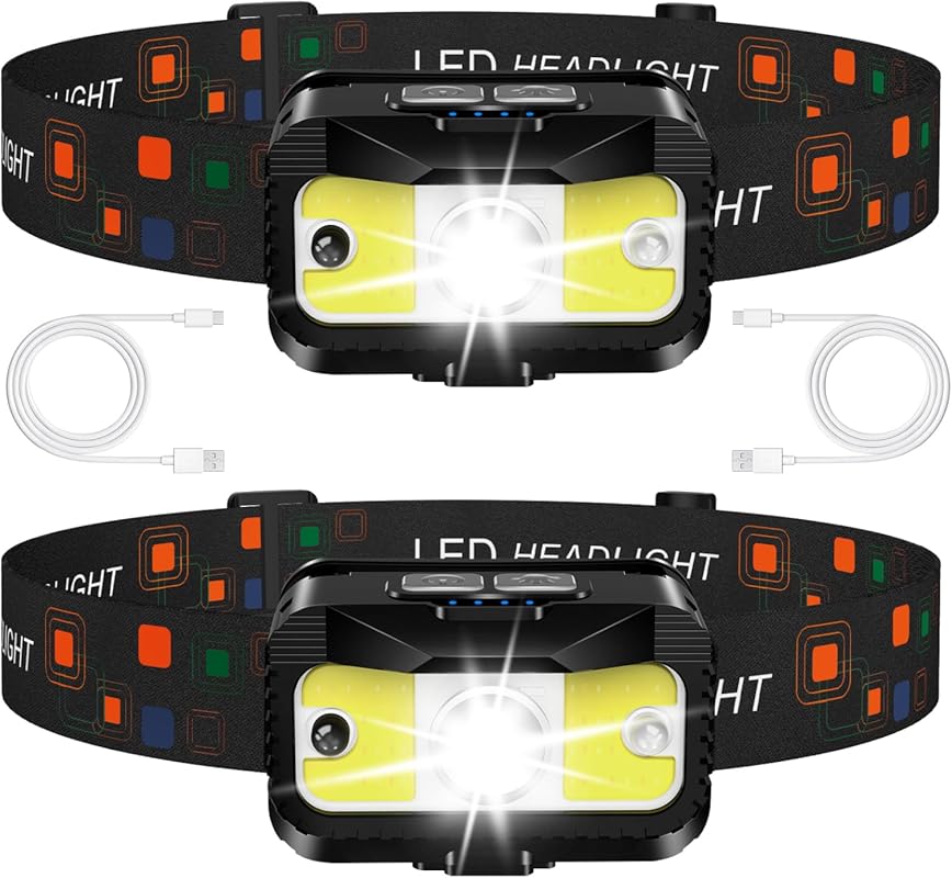 MIOISY Rechargeable Headlamp 2 Pack, Ultra Bright LED with Red Light &