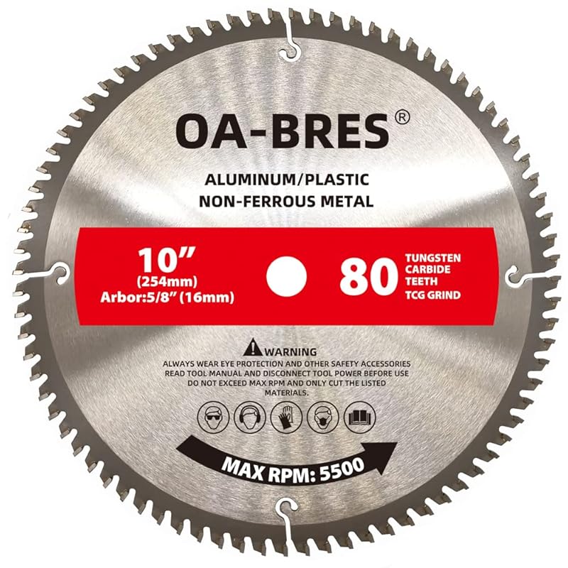10 Inch 80T Aluminum Non-Ferrous Metal Saw Blade with 5/8-Inch Arbor, 